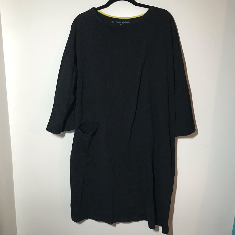 Gudrun Sjoden Black Midi Dress with Subtle Yellow Trim